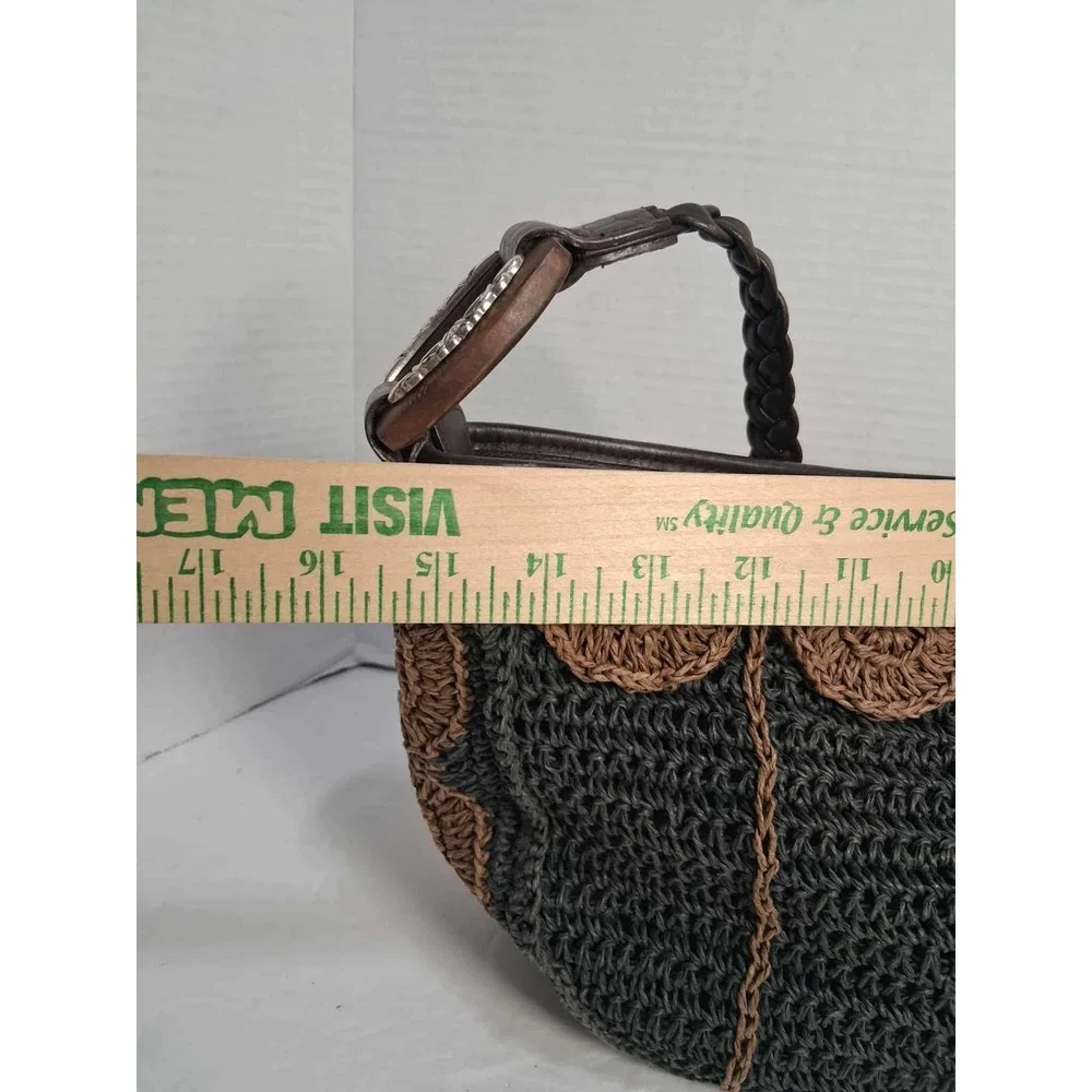 Brighton Hobo Purse Brown‎ Tan Crochet Leather Heart Charm Shoulder Bag